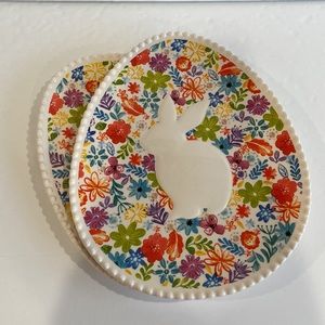 Pier 1 Ironestone Easter Bunny Egg Serving Plate Dish Ceramic Glaze - Set of 2